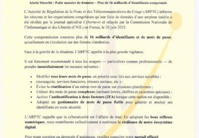 RDC : Fuite massive des données et risque de piratage, l’ARPTC alerte et recommande des mesures à prendre